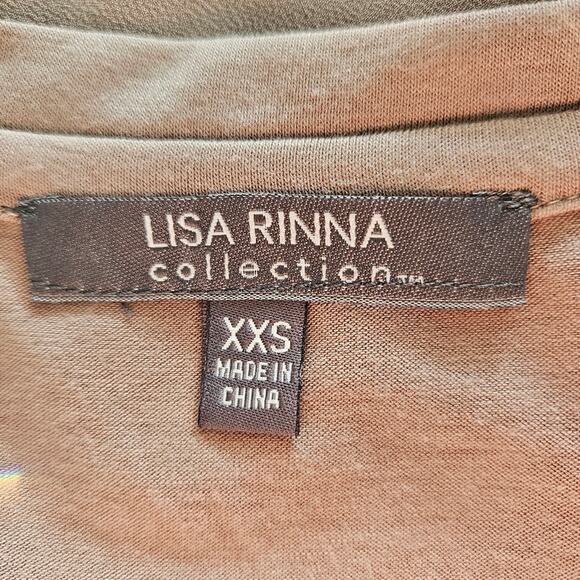 Lisa Rinna Twofer Taupe Asymmetric Chiffon Overlay Jersey Knit Tank Top - Picture 8 of 10